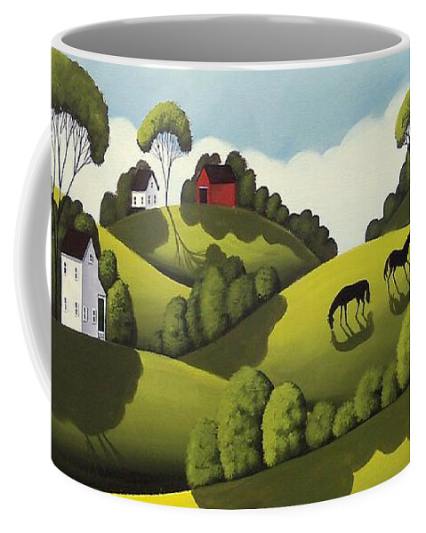 Barn Coffee Mug featuring the painting Red Barns - country landscape by Debbie Criswell