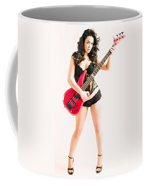 Red Coffee Mug featuring the photograph Red bass guitar by Robert WK Clark