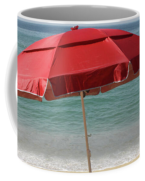 Red Coffee Mug featuring the photograph Red Beach Umbrella by Gravityx9 Designs