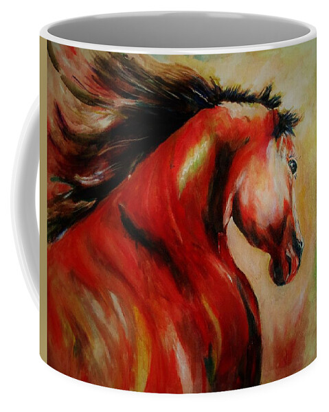Horse Coffee Mug featuring the painting Red breed by Khalid Saeed