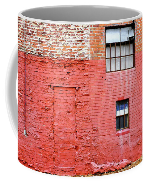 Old Red Brick Wall Coffee Mug featuring the photograph Red Brick Wall Downtown Hayward California by Kathy Anselmo