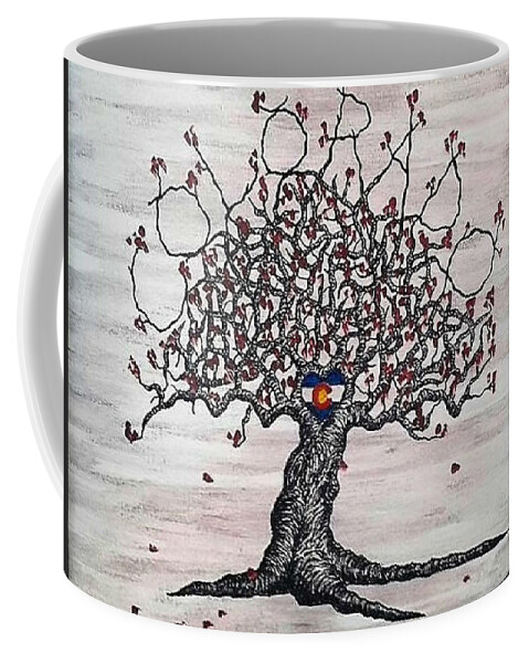 Colorado Coffee Mug featuring the drawing Red Colorado Love Tree by Aaron Bombalicki