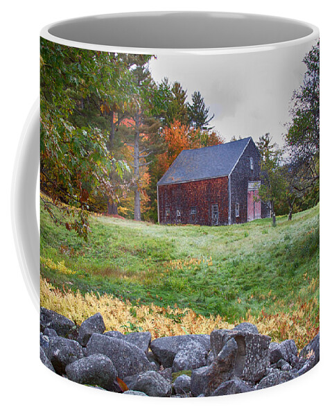 Chocorua Fall Colors Coffee Mug featuring the photograph Red door barn by Jeff Folger