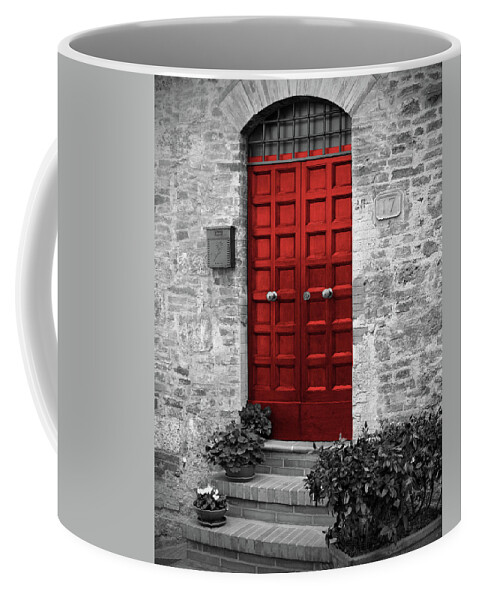 Door Coffee Mug featuring the photograph Red Door, Italy by Lily Malor