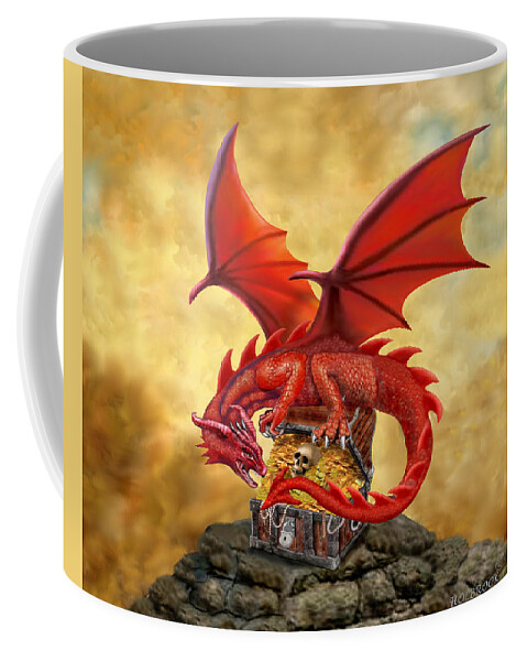 Red Dragon Coffee Mug featuring the digital art Red Dragon's Treasure Chest by Glenn Holbrook