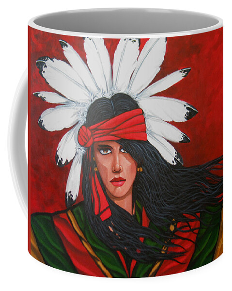 Red Coffee Mug featuring the painting Red Feathers by Lance Headlee