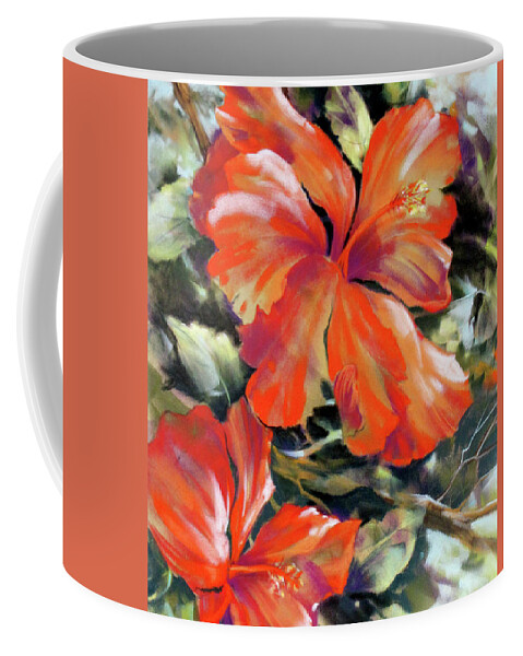 Flower Coffee Mug featuring the painting Red Fire Hibiscus by Rae Andrews