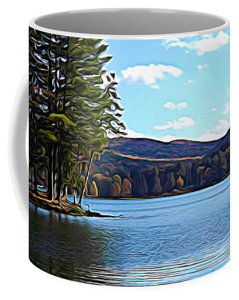 Red House Lake Allegany State Park In Autumn Coffee Mug featuring the photograph Red House Lake Allegany State Park in Autumn Expressionistic Effect by Rose Santuci-Sofranko