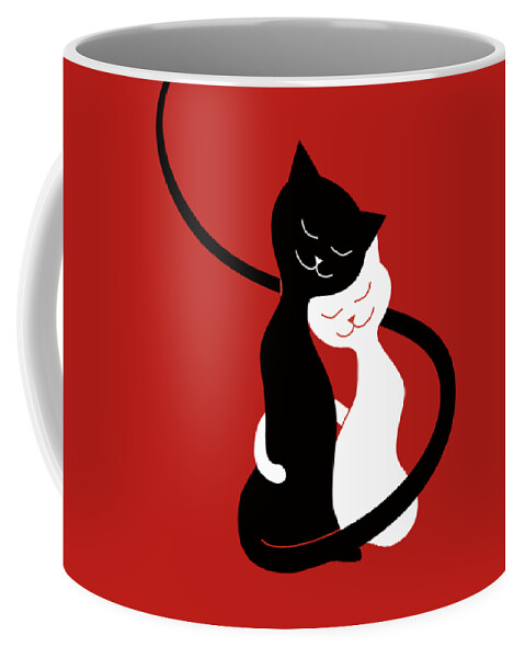 Cats Coffee Mug featuring the digital art Red Hugging Love Cats by Boriana Giormova