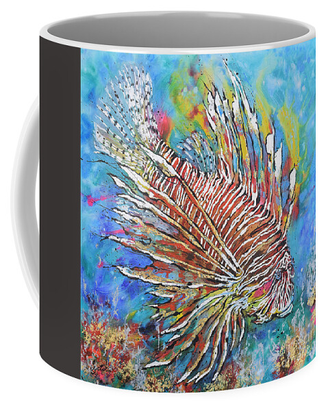 Red Lion-fish Coffee Mug featuring the painting Red Lion-fish by Jyotika Shroff