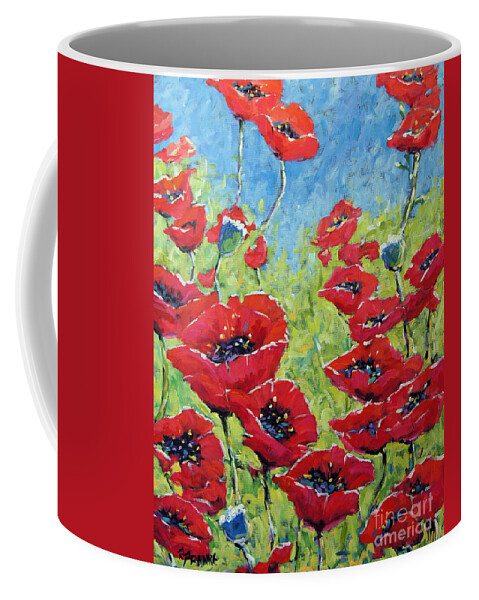Canadian Floral Scene Created By Richard T Pranke Coffee Mug featuring the painting Red poppies by Prankearts by Richard T Pranke