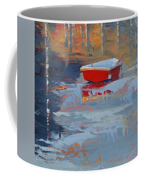 Rowboat Coffee Mug featuring the painting Red Reflections by Trina Teele