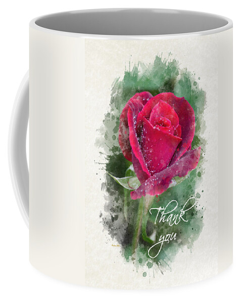 Thank You Coffee Mug featuring the mixed media Red Rose Watercolor Thank You Card by Christina Rollo