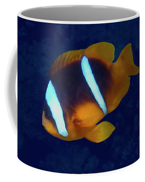 Sea Coffee Mug featuring the photograph Red Sea Anemonefish On Blue by Johanna Hurmerinta
