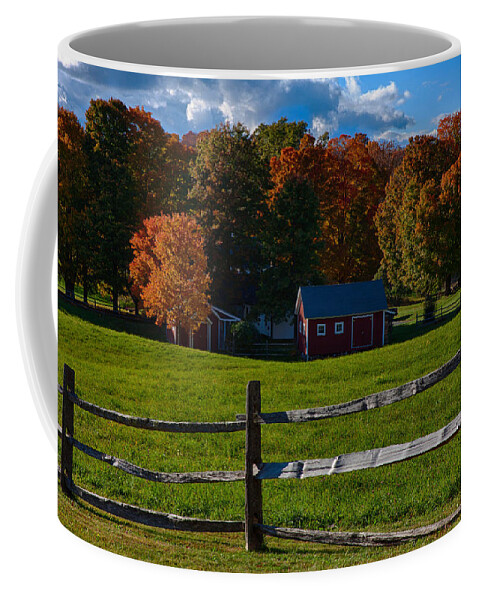 #jefffolger Coffee Mug featuring the photograph Red sheds and orange fall foliage by Jeff Folger