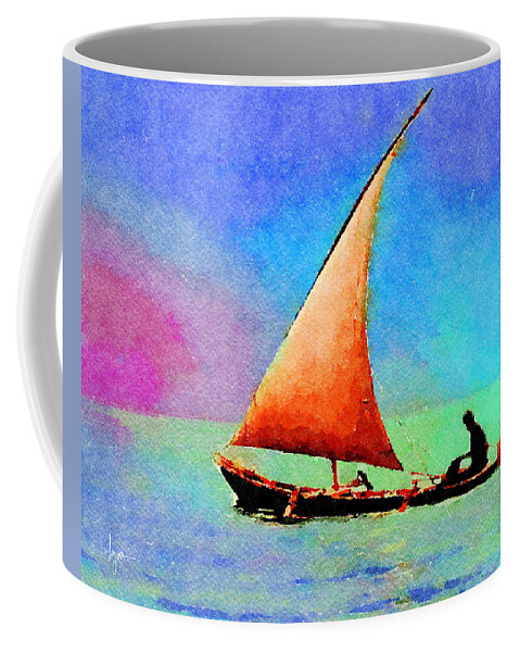Boats Coffee Mug featuring the painting Red Sunset by Angela Treat Lyon