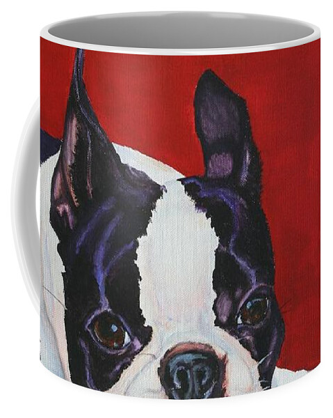 Boston Terrier Coffee Mug featuring the painting Red White and Black by Susan Herber
