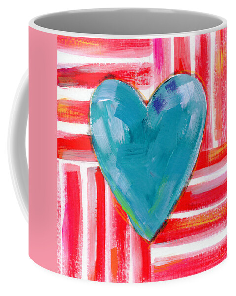 Heart Coffee Mug featuring the painting Red White and Blue Love- Art by Linda Woods by Linda Woods