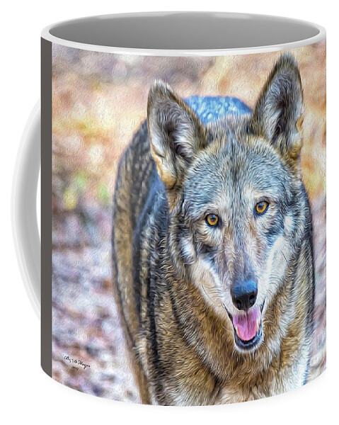 Nature Coffee Mug featuring the digital art Red Wolf Staring - TWO by DB Hayes