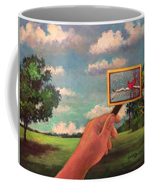 Redbird Coffee Mug featuring the painting Redbird Wishes For Snow by Rand Burns