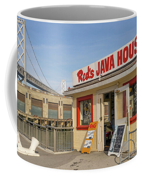 Wingsdomain Coffee Mug featuring the photograph Reds Java House And The Bay Bridge At San Francisco Embarcadero DSC5761 by San Francisco