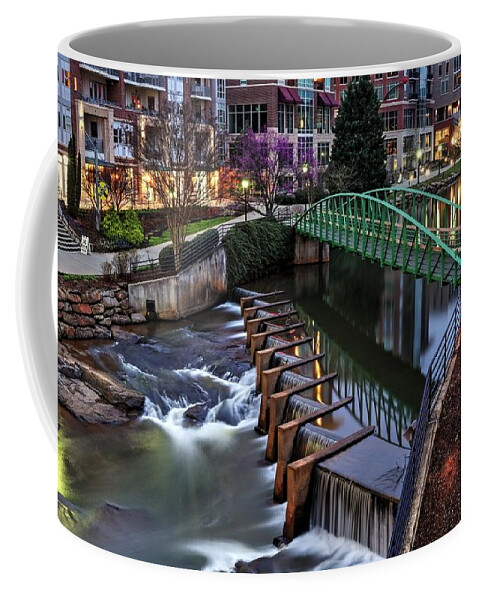 Downtown Greenville Coffee Mug featuring the photograph Reedy River Greenville South Carolina Before Sunrise by Carol Montoya