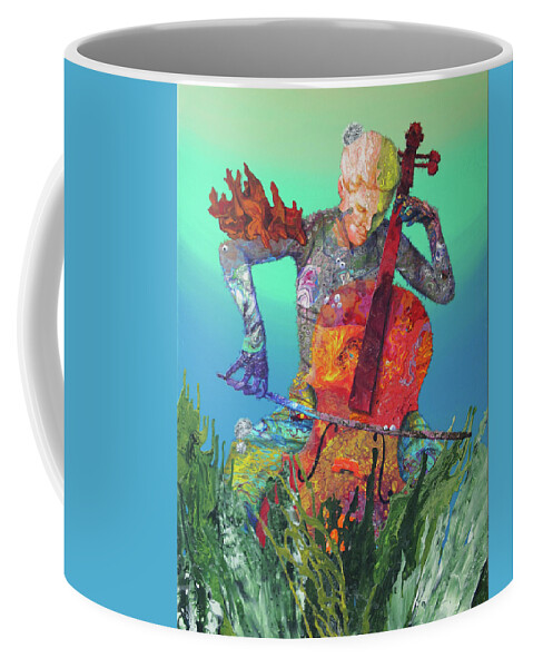 Cellist Coffee Mug featuring the painting Reef Music - Cellist by Marguerite Chadwick-Juner