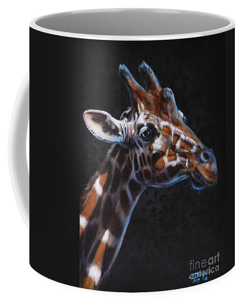 Giraffe Coffee Mug featuring the painting Reflect by Lachri
