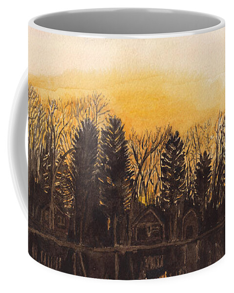 Landscape Coffee Mug featuring the painting Reflections at Sunset on Bitely Lake by Conni Schaftenaar
