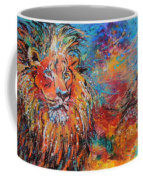 African Wildlife Coffee Mug featuring the painting Regal Lion by Jyotika Shroff