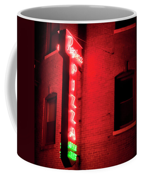  Coffee Mug featuring the photograph Regina Pizza Neon Sign - Boston North End by Joann Vitali