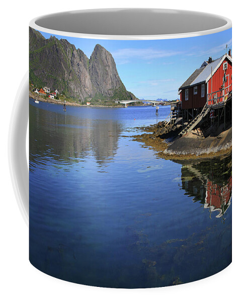 Fishing Village Coffee Mug featuring the digital art Reine, Norway by Lisa Redfern