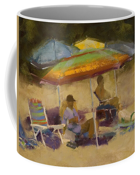 Relaxing At The Lake Coffee Mug featuring the pastel Relaxing at the Lake by David Patterson