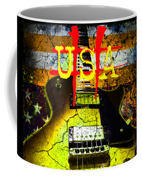 Guitar Coffee Mug featuring the digital art Relic Guitar Music Patriotic USA Flag by Guitarwacky Fine Art