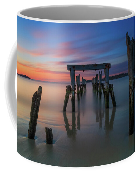 Sunrise; Massachusetts; New England; Pier; Historic; Long Exposure; Ocean; Beverly; Beverly Farms; West Beach; Misery Island; East Coast; Usa; Red; Orange; Peaceful; Calm; Soothing; Tranquil; Morning; Alone; Old; Relic; Blizzard Of '78; Remains; Relic Coffee Mug featuring the photograph Relic by Rob Davies