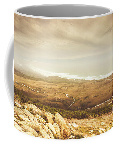 Vintage Coffee Mug featuring the photograph Remote roads and foggy coastlines by Jorgo Photography