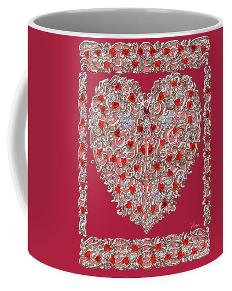 Lise Winne Coffee Mug featuring the digital art Renaissance Style Heart with Dark Red Background by Lise Winne
