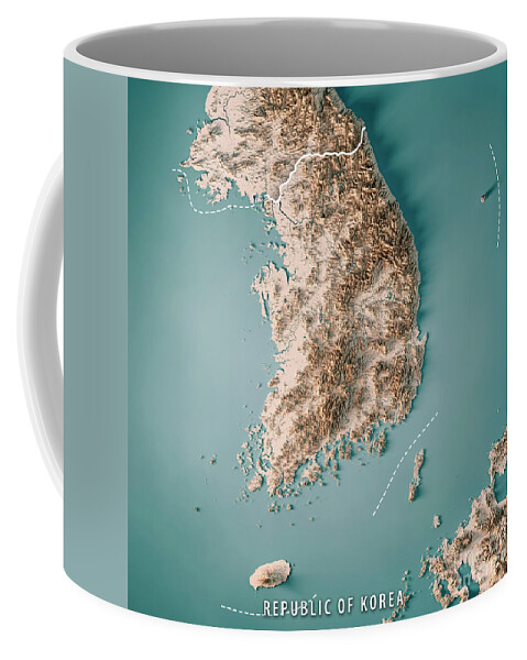 Republic Of Korea Coffee Mug featuring the digital art Republic of Korea 3D Render Topographic Map Neutral Border by Frank Ramspott
