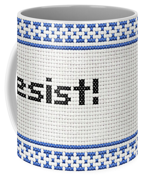 The Resistance Needlework Wall Art Coffee Mug featuring the tapestry - textile Resistance Cross Stitch by Susan Maxwell Schmidt