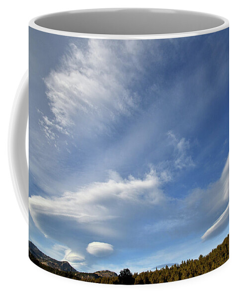 Reticular Clouds Coffee Mug featuring the photograph Reticular Clouds Sweep Over Denver Foothills by Ray Mathis
