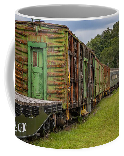 Railroad Coffee Mug featuring the photograph Retired Railcars by Kevin Craft