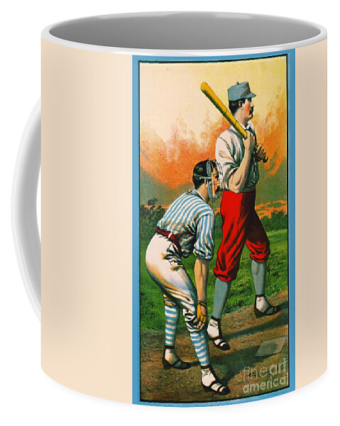 Retro Baseball Game Ad 1885c Crop Coffee Mug featuring the photograph Retro Baseball Game Ad 1885 c crop by Padre Art