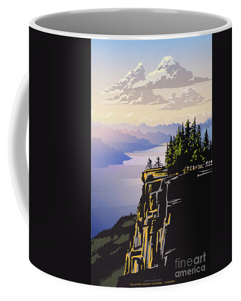 Travel Poster Coffee Mug featuring the digital art Retro Beautiful BC Travel poster by Sassan Filsoof