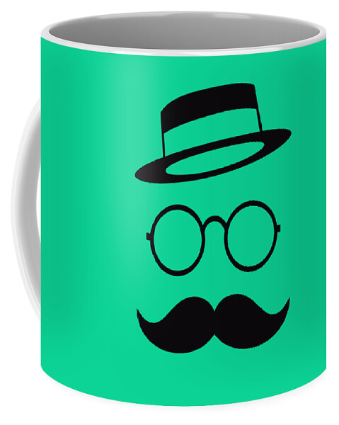 Les Claypool Coffee Mug featuring the digital art Retro Minimal vintage face with Moustache and Glasses by Philipp Rietz