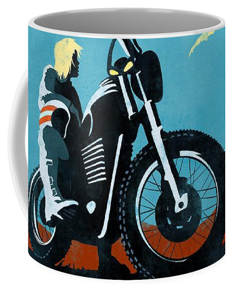 Caferacer Coffee Mug featuring the painting Retro scrambler motorbike by Sassan Filsoof