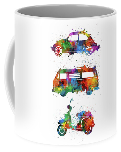 Retro Coffee Mug featuring the digital art Retro Wheels Watercolor by Bekim M