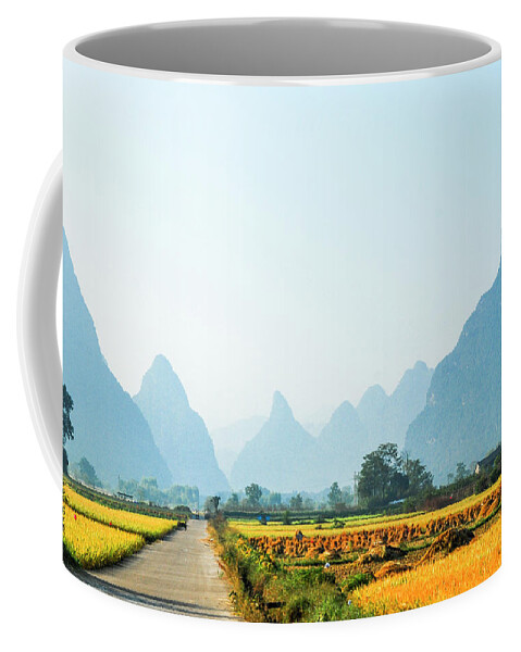 Rice Coffee Mug featuring the photograph Rice fields scenery in autumn by Carl Ning