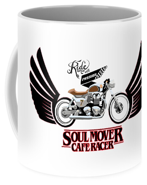 Typography Coffee Mug featuring the painting Ride with Passion cafe racer by Sassan Filsoof