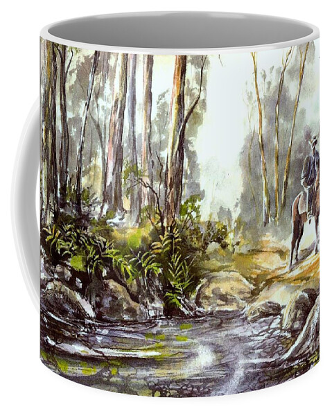 Horse Coffee Mug featuring the painting Rider by the Creek by Ryn Shell