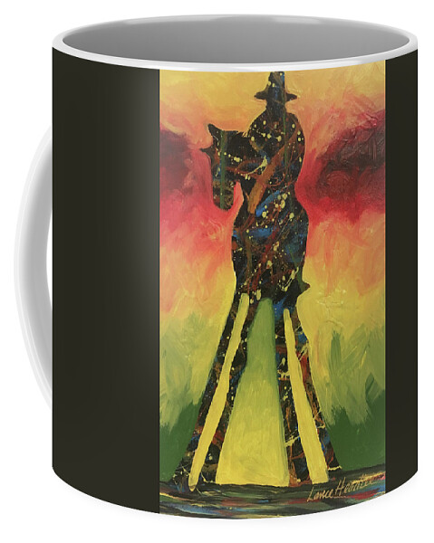 Cowboy Coffee Mug featuring the painting Ridin' Red Canyon by Lance Headlee